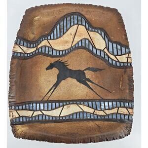 Southwestern Rustic Artisan Signed Pottery Decorative Horse Picture Thick Plate